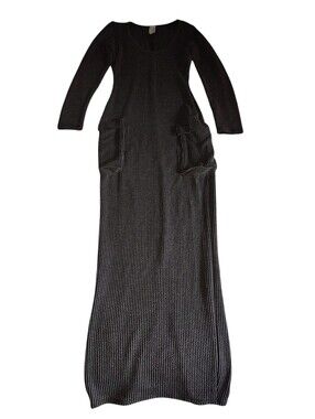 Yellow Cabbage Small Grey Ribbed Cargo Pocket Scoop Neck Maxi Dress